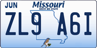 MO license plate ZL9A6I