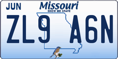 MO license plate ZL9A6N