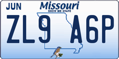 MO license plate ZL9A6P