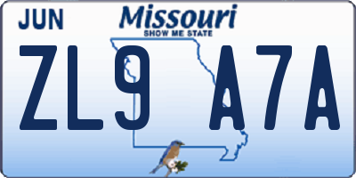 MO license plate ZL9A7A