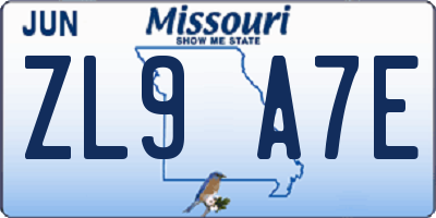 MO license plate ZL9A7E
