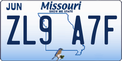MO license plate ZL9A7F