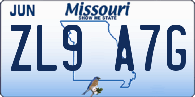 MO license plate ZL9A7G
