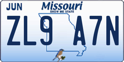 MO license plate ZL9A7N
