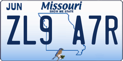 MO license plate ZL9A7R