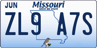 MO license plate ZL9A7S