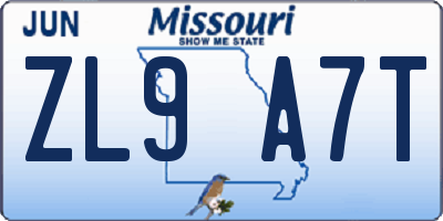 MO license plate ZL9A7T