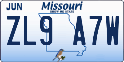 MO license plate ZL9A7W