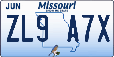 MO license plate ZL9A7X