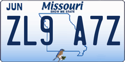 MO license plate ZL9A7Z