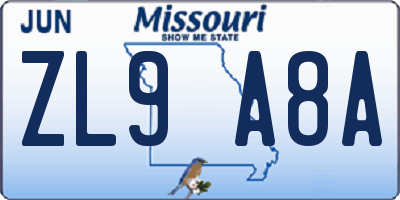 MO license plate ZL9A8A