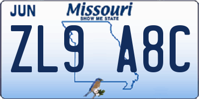 MO license plate ZL9A8C