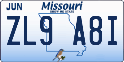 MO license plate ZL9A8I
