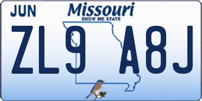 MO license plate ZL9A8J