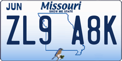 MO license plate ZL9A8K