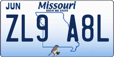 MO license plate ZL9A8L