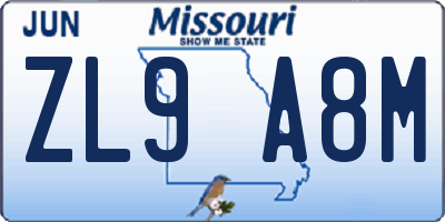MO license plate ZL9A8M