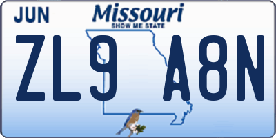 MO license plate ZL9A8N