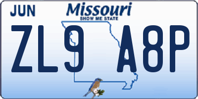 MO license plate ZL9A8P