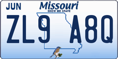 MO license plate ZL9A8Q