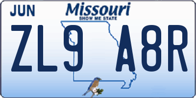 MO license plate ZL9A8R