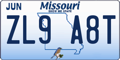 MO license plate ZL9A8T