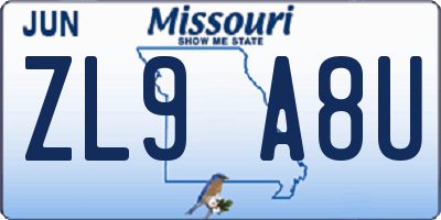 MO license plate ZL9A8U