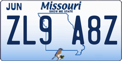 MO license plate ZL9A8Z