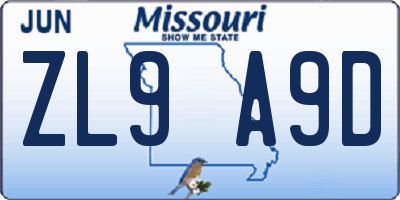 MO license plate ZL9A9D