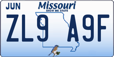 MO license plate ZL9A9F