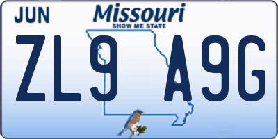 MO license plate ZL9A9G