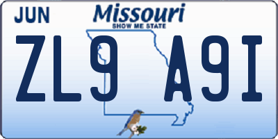 MO license plate ZL9A9I