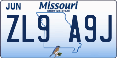 MO license plate ZL9A9J