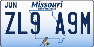 MO license plate ZL9A9M