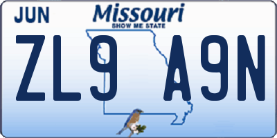 MO license plate ZL9A9N