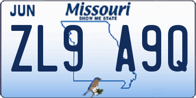 MO license plate ZL9A9Q