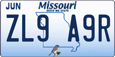 MO license plate ZL9A9R