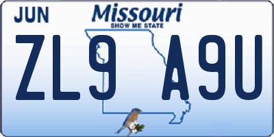 MO license plate ZL9A9U