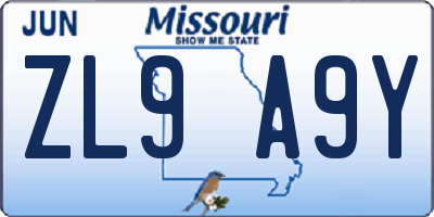 MO license plate ZL9A9Y
