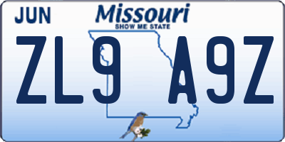 MO license plate ZL9A9Z