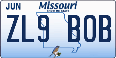 MO license plate ZL9B0B