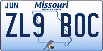 MO license plate ZL9B0C