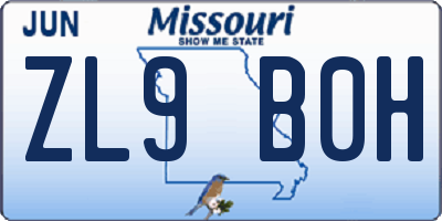 MO license plate ZL9B0H