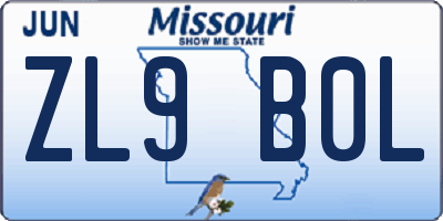 MO license plate ZL9B0L