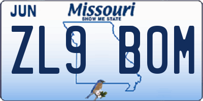 MO license plate ZL9B0M