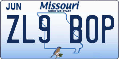 MO license plate ZL9B0P