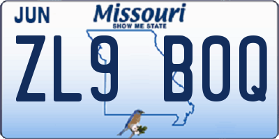 MO license plate ZL9B0Q