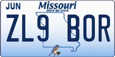 MO license plate ZL9B0R