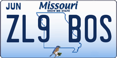 MO license plate ZL9B0S