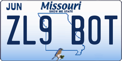 MO license plate ZL9B0T